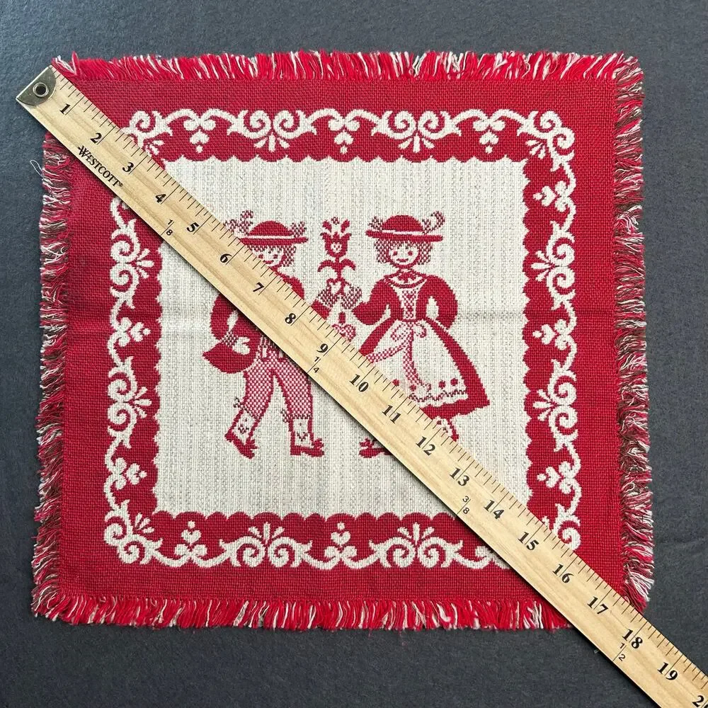 Vintage 15in Dutch Couple PlaceMat Made in Austria Folk Art Red